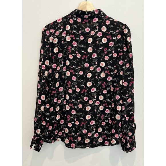 Elie Tahari Womens Floral Top Blouse Size Medium Button Long Sleeves Black Pink - Picture 3 of 10